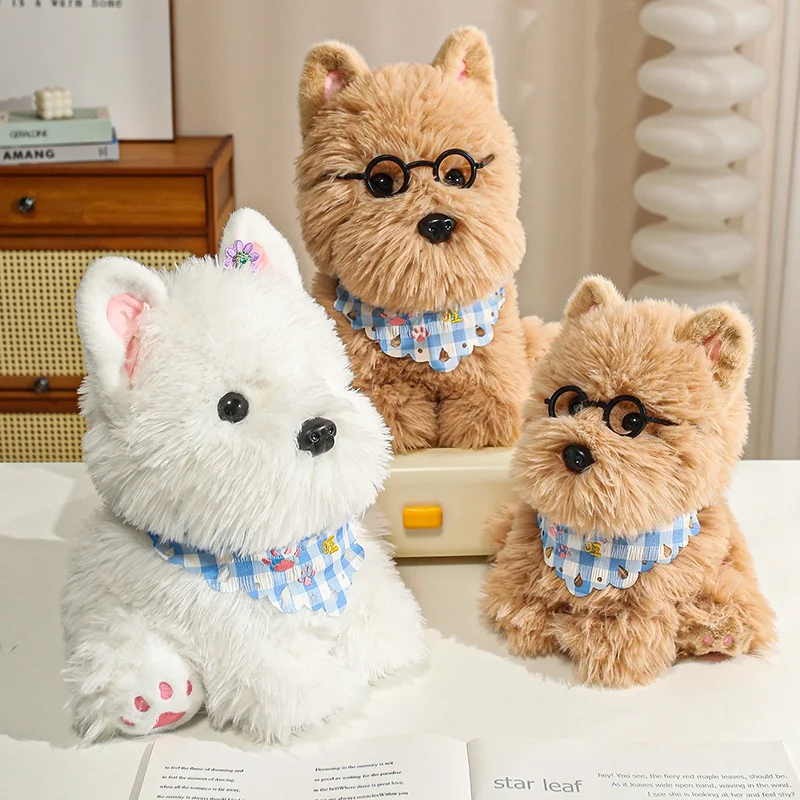 West Highland White Terrier Plush Toys Simulated Dog Stuffed Doll Adorably Room Decor Toys Soft Accompany Toys Birthday Gifts