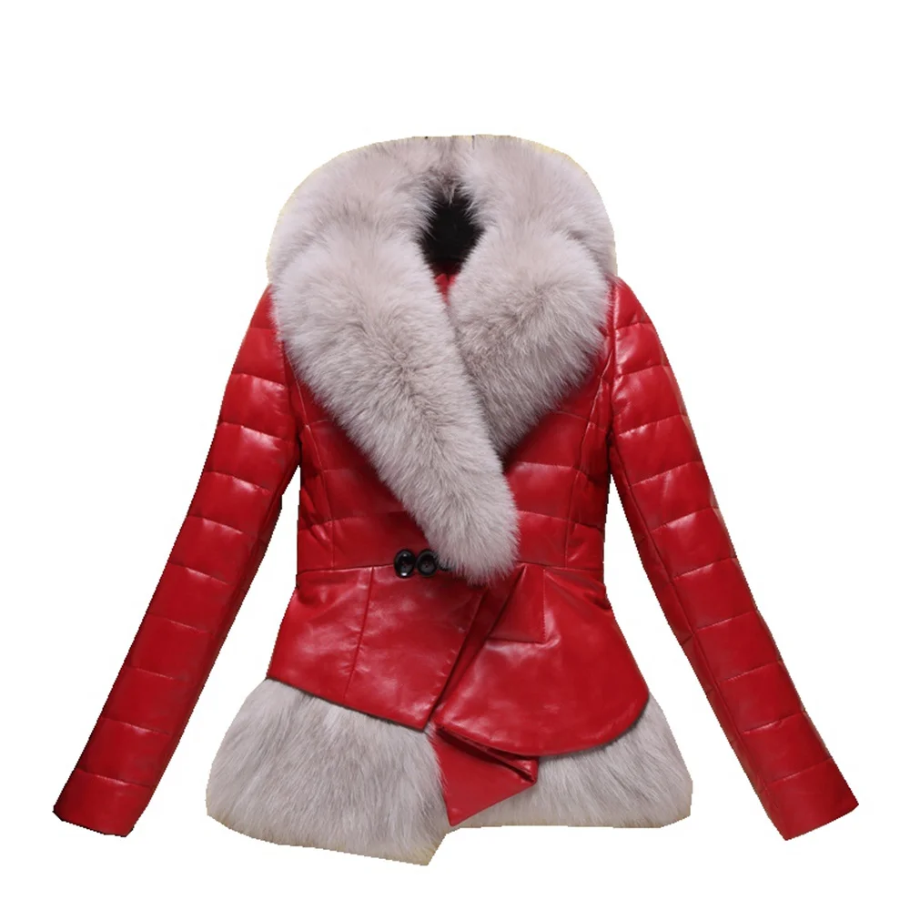 

Genuine Sheepskin Leather Suede Parkas Down Coat Fox Fur Collar Winter Women Jacket Suit LF2305SF
