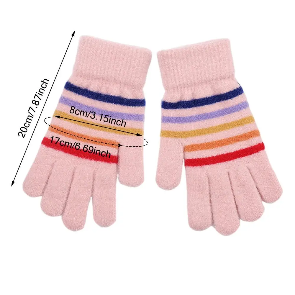 Новые вязаные перчатки в радужную полоску с небольшими отверстиями на пальцах, студенческие перчатки унисекс, зимние теплые перчатки с сенсорным экраном