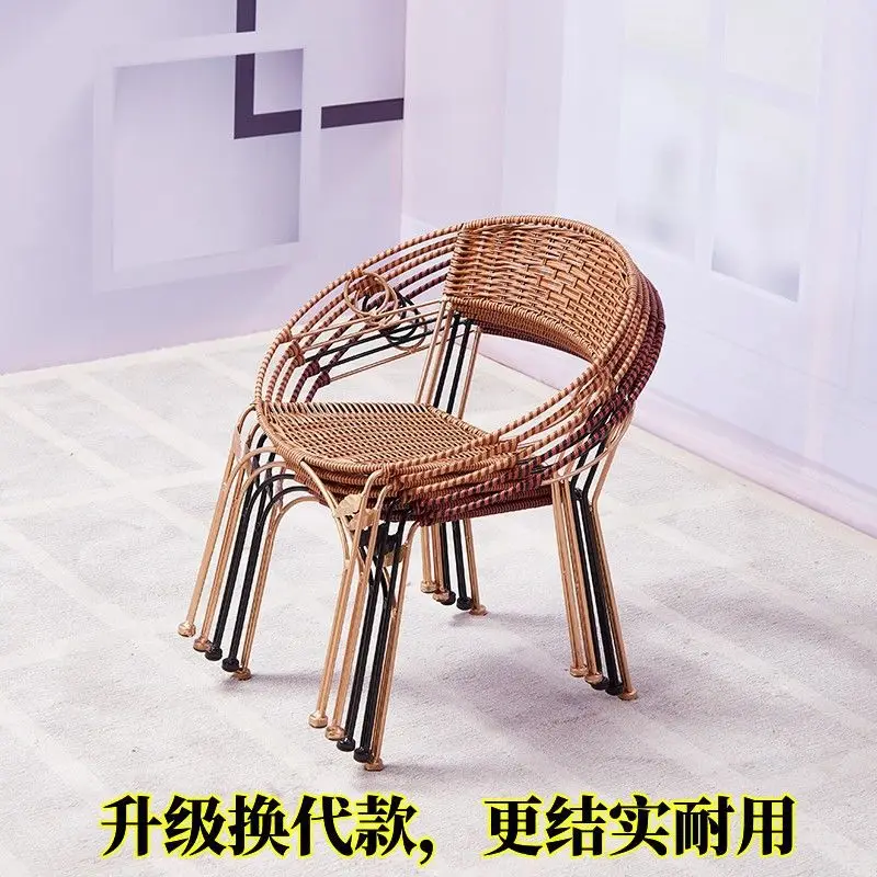 Rattan Backrest Seat, Woven Leisure Stool for Children & Adults, Outdoor Balcony Tea Teng Furniture
