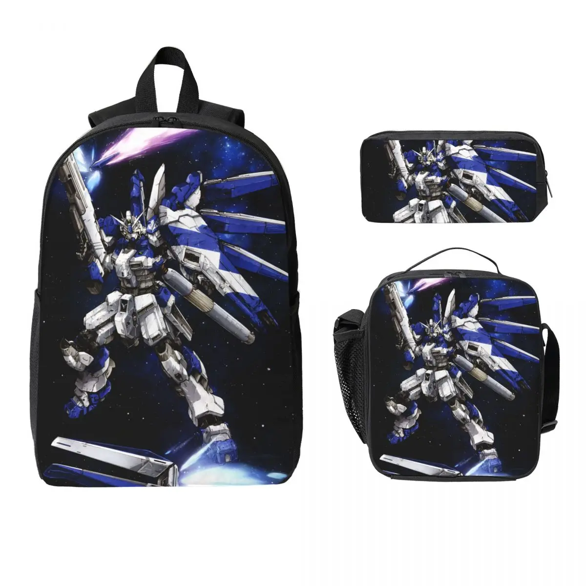 3Pcs Mobile Suit Gundams Backpack Set for Boy Girl Pencil Boxes Bookbag Sets with Lunch Box For School Students Knapsack