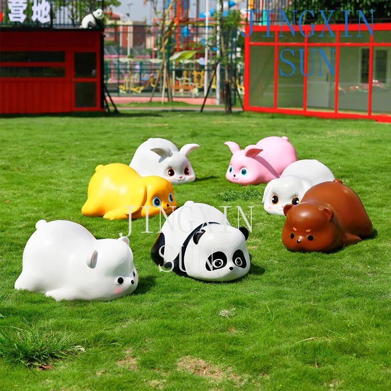 Outdoor cartoon animal fiberglass seat little yellow duck panda kindergarten decoration ornament playground camp sketch