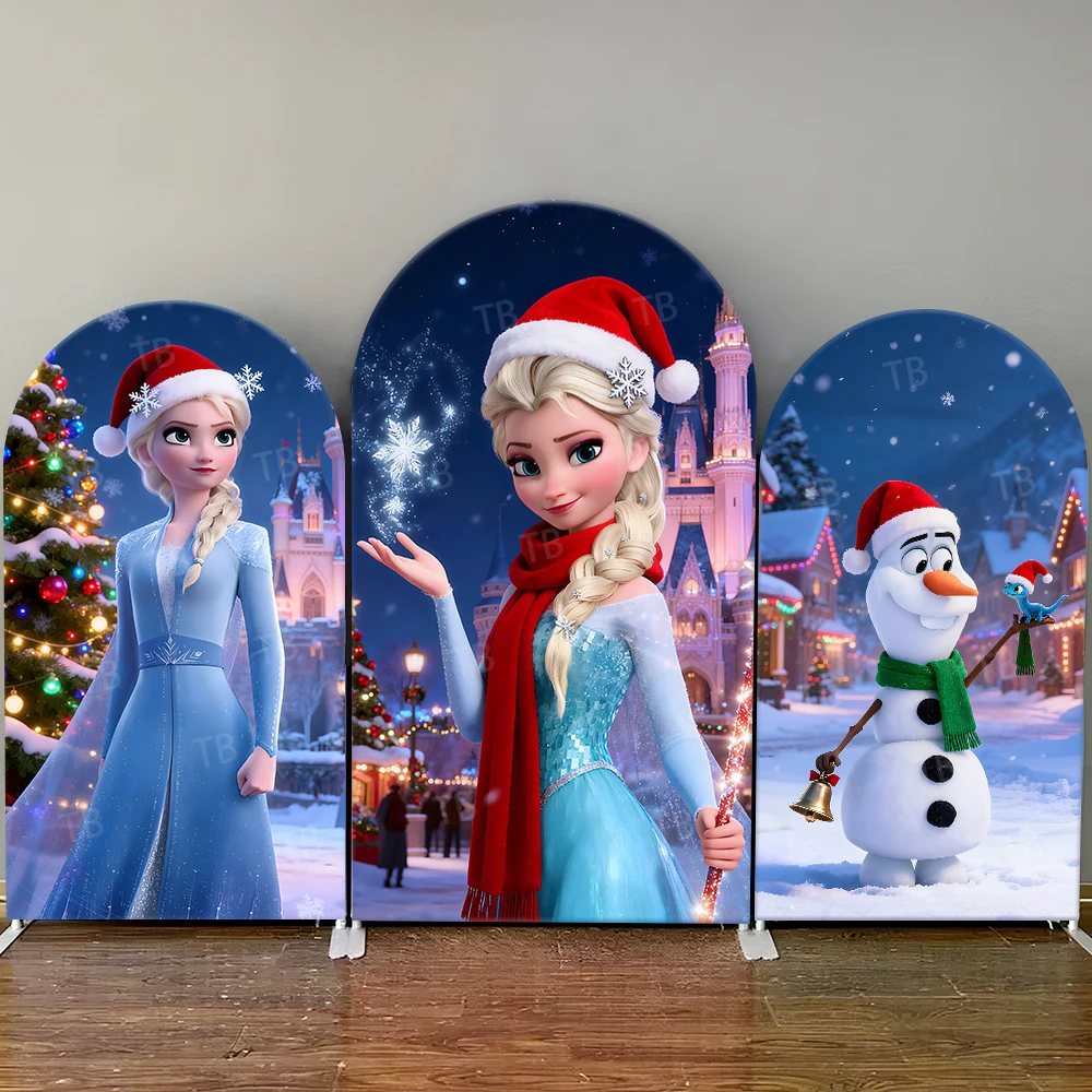 

Merry Christmas Princess Elsa Arch Backdrop Cover Disney Theme Festival Party Decor Baby Shower Photo Background Elastic Fabric