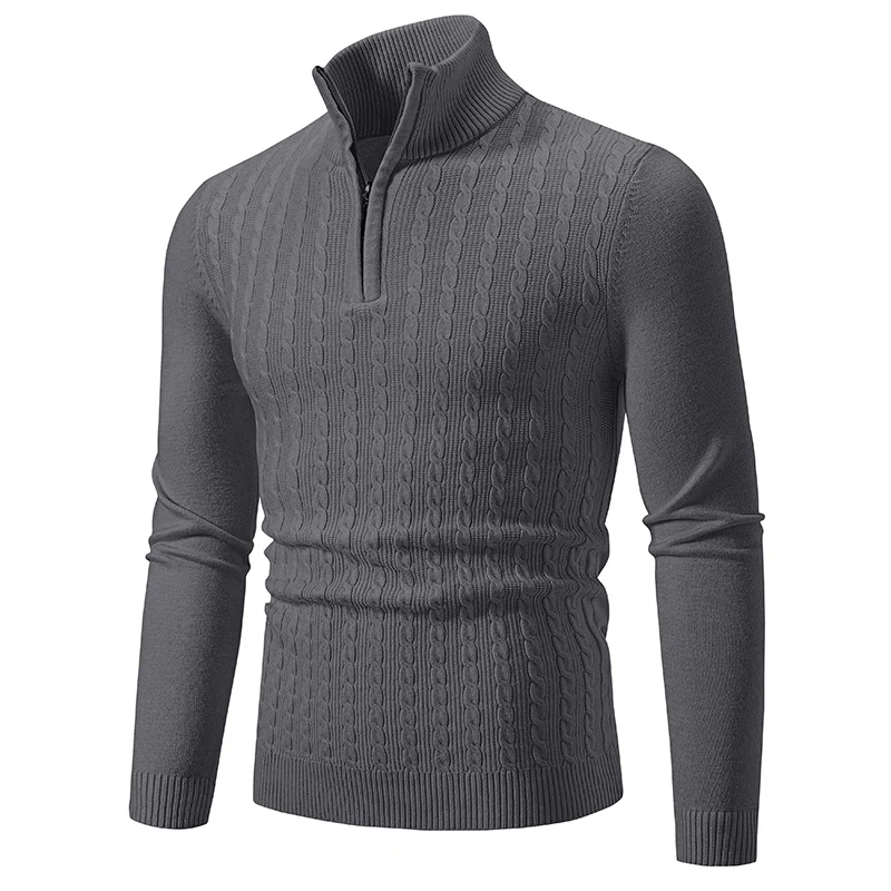 Pull en tricot à col montant pour hommes, pulls à demi-fermeture éclair, coupe couvertes, pull décontracté chaud, document solide, mode masculine, nouveau