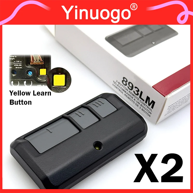 

LiftMaster 893LM 891LM Chamberlain 950ESTD 953ESTD Craftsman 41A7633 Устройство открывания гаражных ворот, совместимое с 310 МГц, 315 МГц, 390 МГц, код миллиону, желтая кнопка обучения