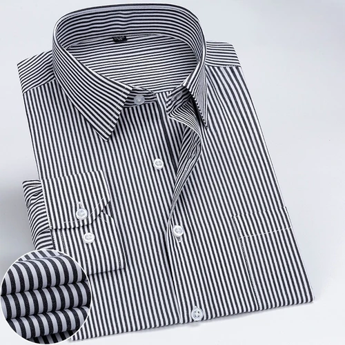 Camisas de vestir de alta calidad a rayas clásicas para hombre, camisa blanca Formal de negocios de Color sólido ajustada de manga larga, ropa Social masculina