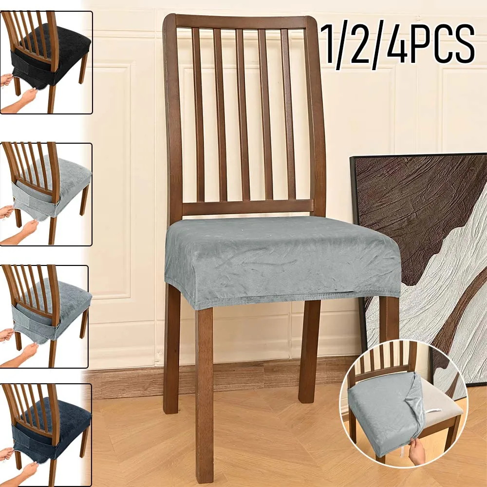 

Dining Chair Seat Cushion Cover 1/2/4Pcs Silver Fox Plush Removable Chair Slipcover Protector for Hotel Banquet Home Living Room