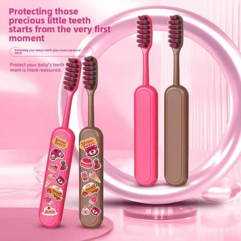 DIY stickers includedCartoon children's long head soft bristled toothbrush for cleaning children aged 3-12,suitable for adults
