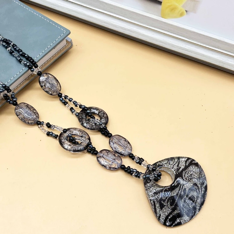 Leopardenmuster Geometrische Pullover Kette Harz Bio-Glas Frauen Frische Süße Mode Lange Halsketten Schmuck – Detail 5