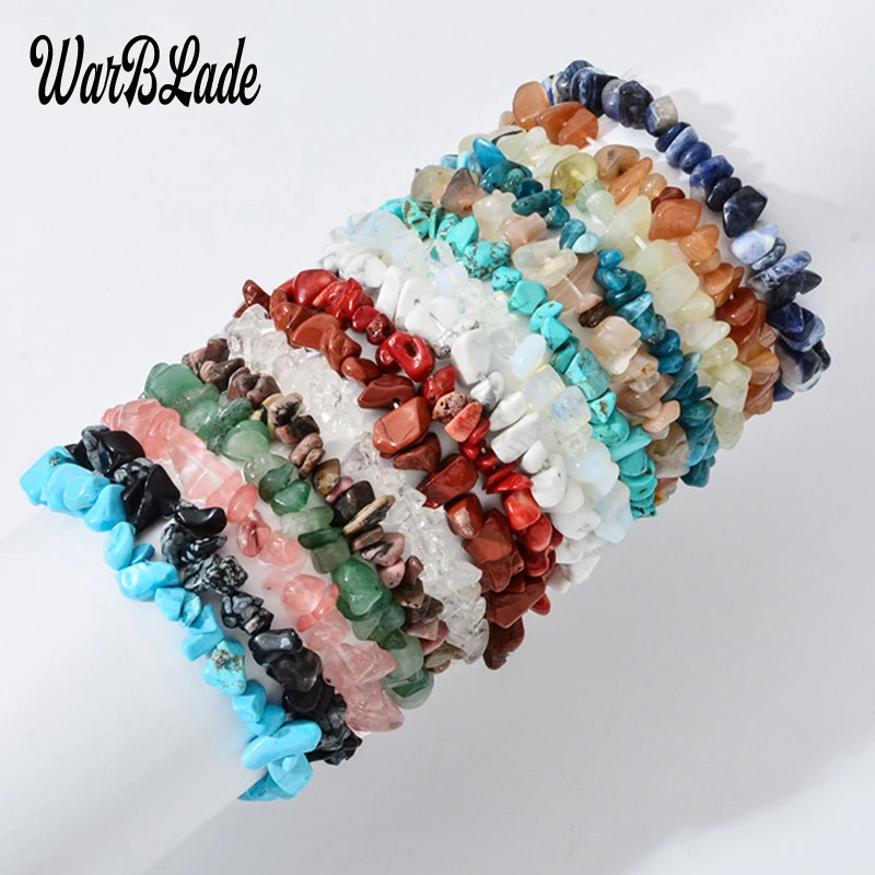 New Women Bracelets Bangles Natural Gem Stone Bracelet Irregular Stretch Chip Beads Nuggets Bracelets Bangles Crystal Wristband