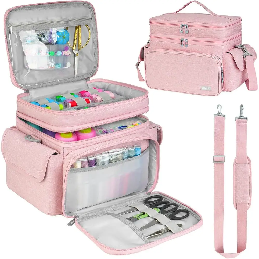 

Sewing Supplies Organizer,Double-Layer Sewing Accessories Storage Bag,Protable Travel Sewing Box Sewing Basket for Sewing Tools,