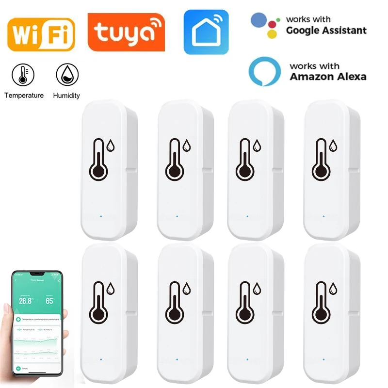 1-8pcs Tuya WiFi Smart Temperature Humidity Sensor Home Connected Thermometer Compatible With Smart Life Alexa Google Assistant