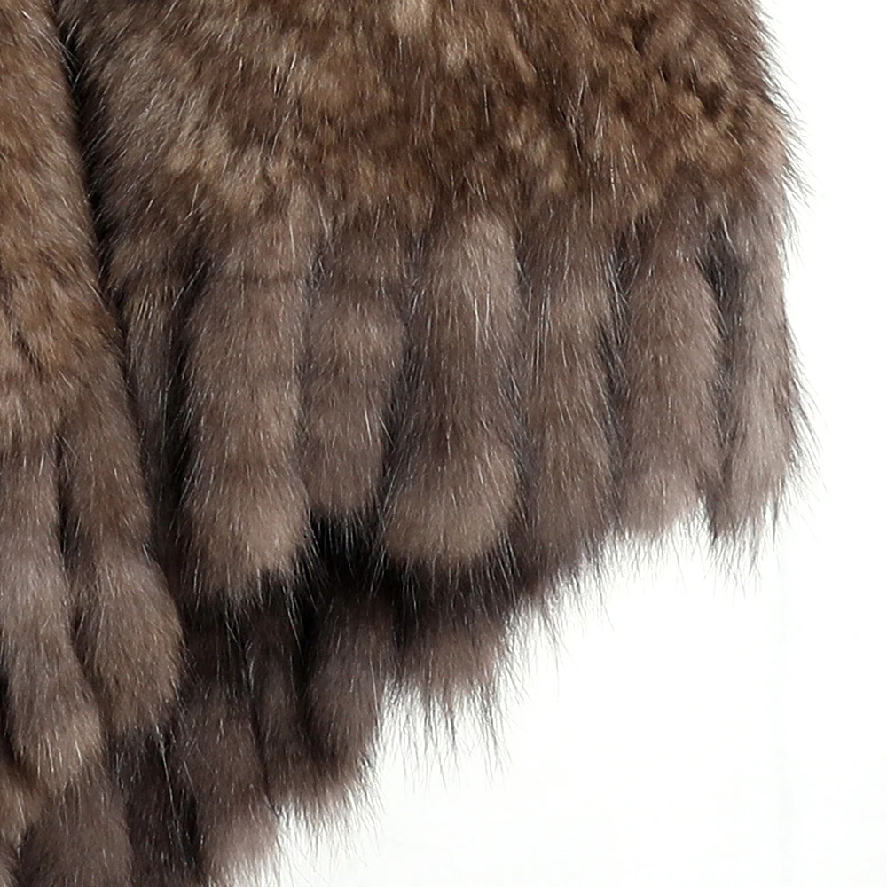 Elegant Women\'s Winter Warm Genuine Sable Fur Cape Fashion Shawl Lady Real Mink Fur Poncho Tassels Wraps Jacket Extremely Soft