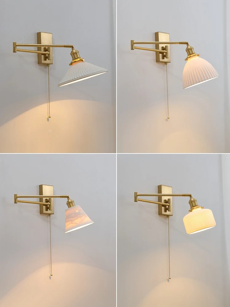 IWHD Nordic Modern LED Wall Sconce Left Right Rotate Pull Chain Switch Bedroom Restaurant Bar Beside Lamp Ceramic Stair Light