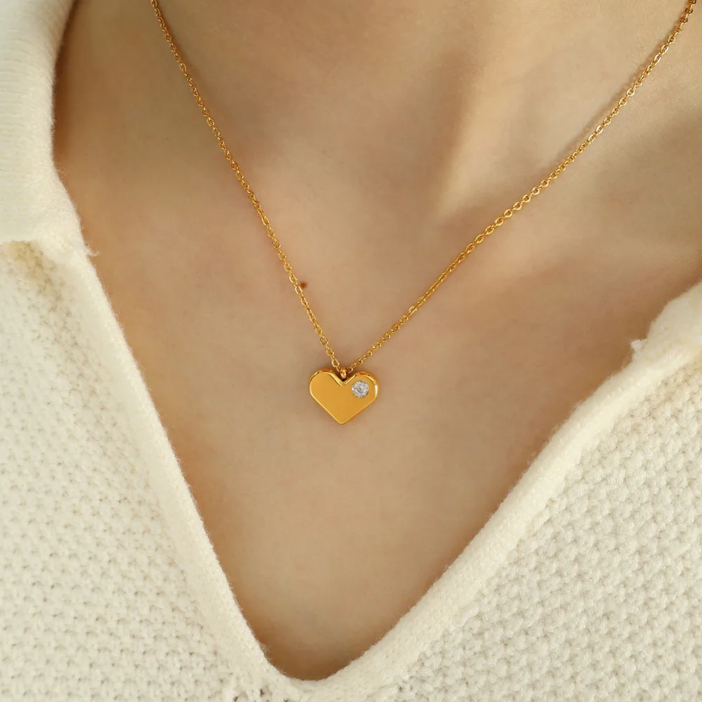Geometric Block Water Drop Octagonal Star Zircon Titanium Steel Pendant Necklace 18K Gold Plated Waterproof Jewelry for Women