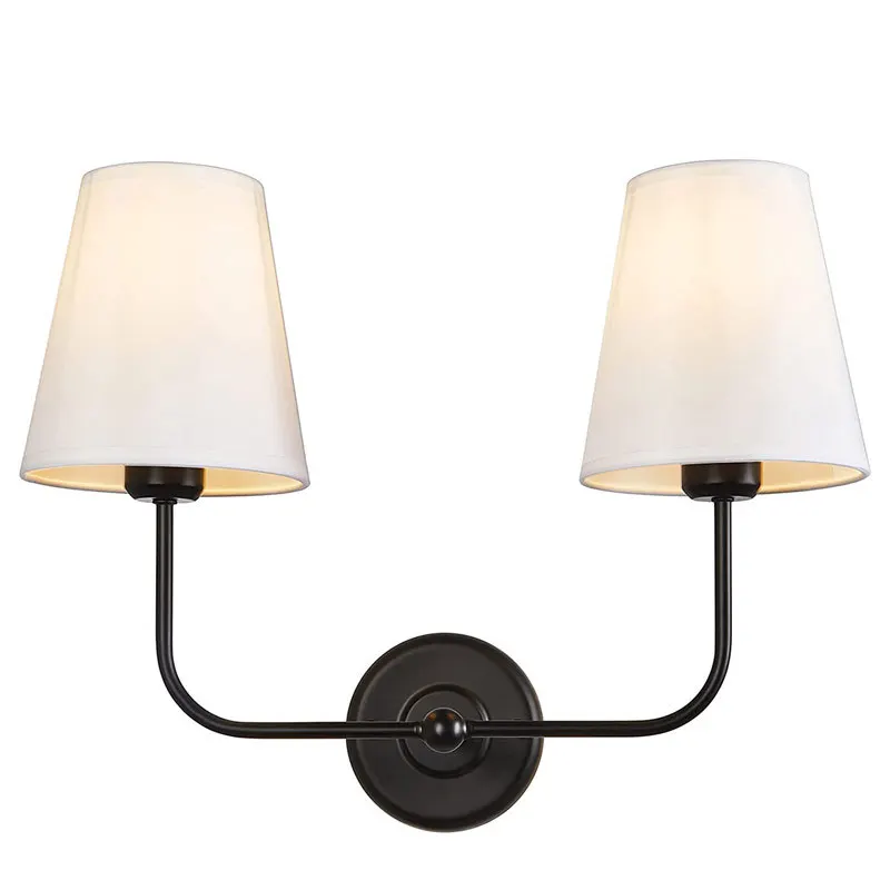American Country Wall Lamp With Double-Head Iron Fabric Cover European Style Living Room Hotel Room Bedroom Bedside Wall Lights