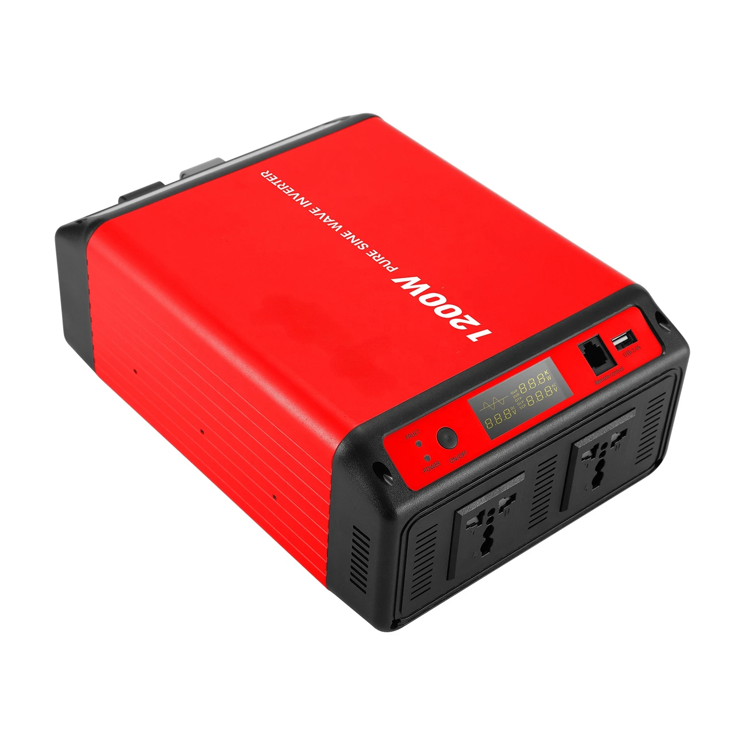 1200W Dual 220V AC Outlets DC 12V to 220V AC Car Power Inverter with 2.4A USB Charging Ports