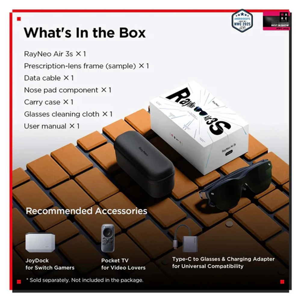 RayNeo Air 3S AR Glasses 201 بوصة شاشة عرض OLED صغيرة ثلاثية الأبعاد HD سينما خاصة تلفزيون الجيب للهاتف المحمول آلة ألعاب الكمبيوتر