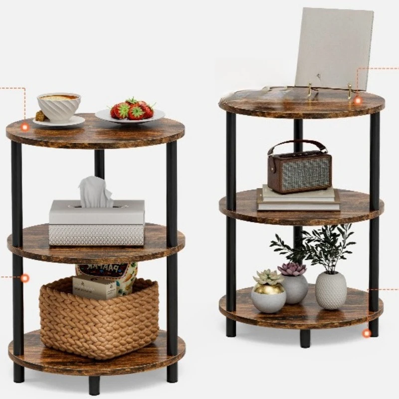 Side table storage rack, three-tier solid wood color home tea table, floor-standing multi-layer storage
