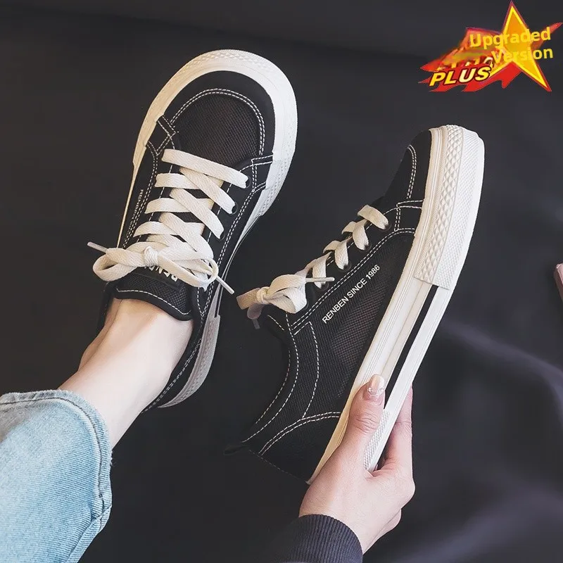 Women's Summer Large Size Canvas Shoes Breathable round Toe Versatile Wide Foot Fit 41 43 Network Shoes Casual Style
