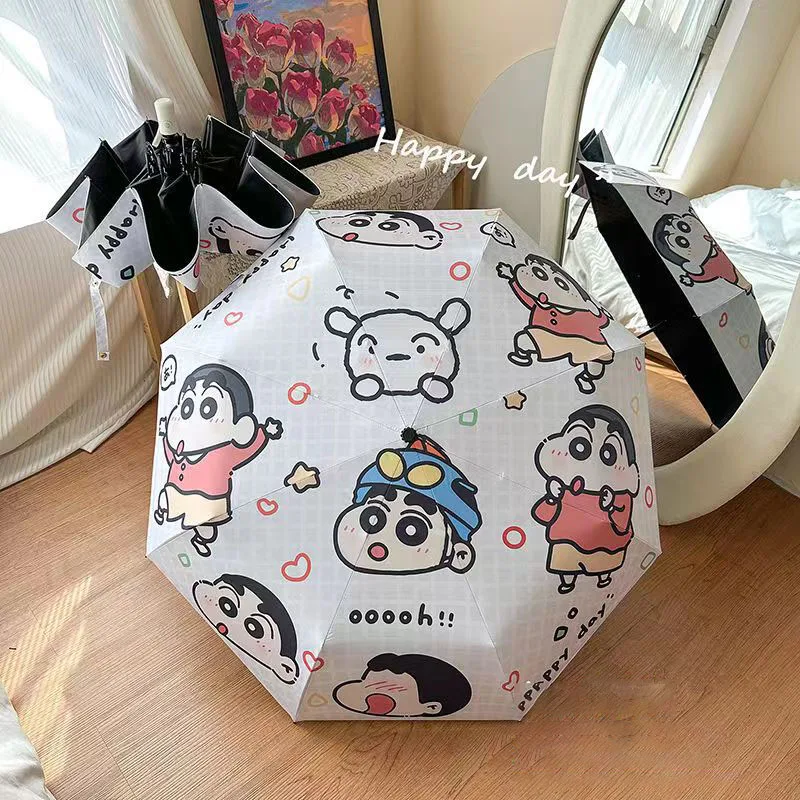 Cute Cartoon Crayon Shin-Chan Fully Automatic Folding Small Sunshade Tri-Fold Umbrella Kawaii Peripheral Girls Holiday Gifts