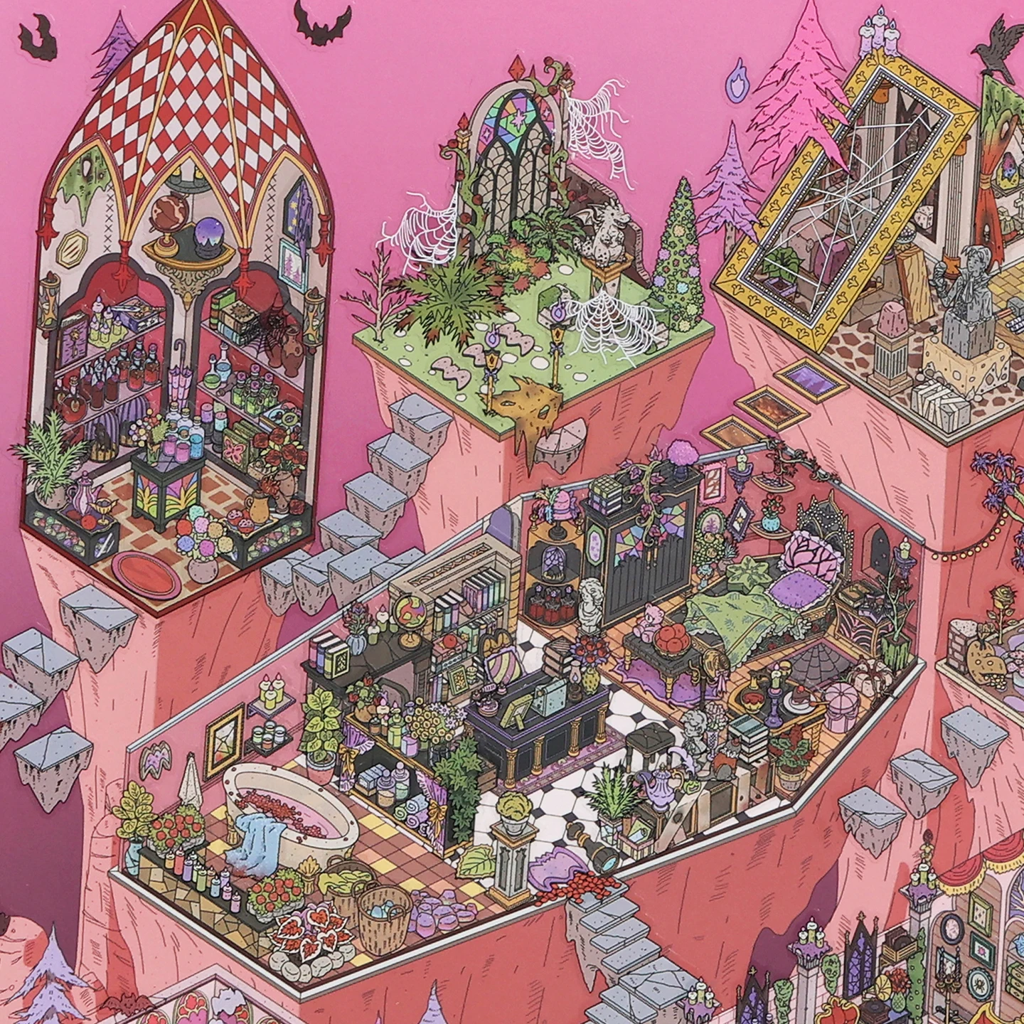 Kawaii Grotto Maze 3D mansion Landscape Sticker  DIY Pocket Cabin Scene festival gift