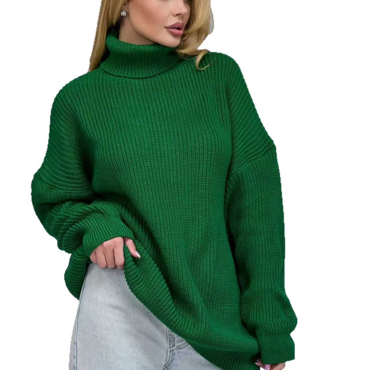 

Autumn Winter Knitted High Collar Loose Women's Sweatshirt Casual Long Sleeve Comfortable Warm Sweater