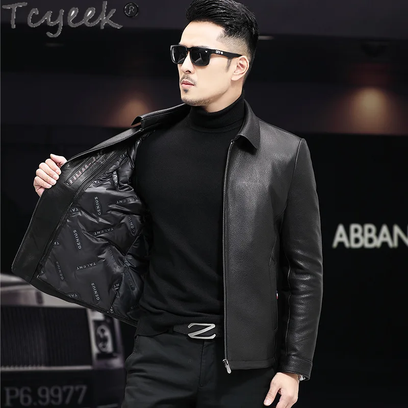 

Tcyeek Real Leather Jacket Men Spring Autumn Clothes New Style Goatskin Mens Leather Coat Down Liner Detachable Jaqueta Couro