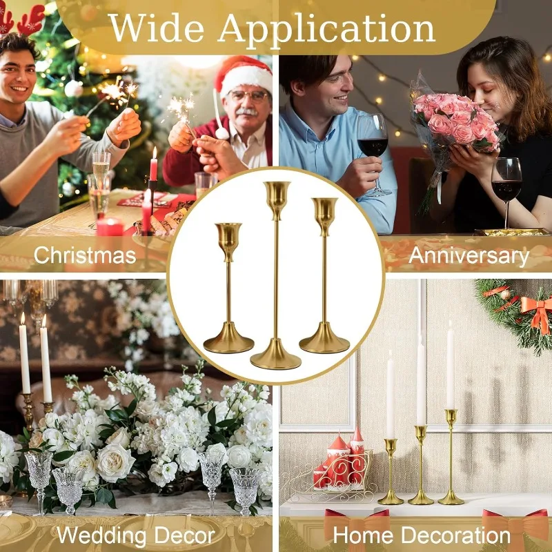 3PCS Vintage Candlestick Elegant Metal and Aluminum Tabletop Candle Holders for Wedding Anniversary, Home and Hotel Decoration view 4