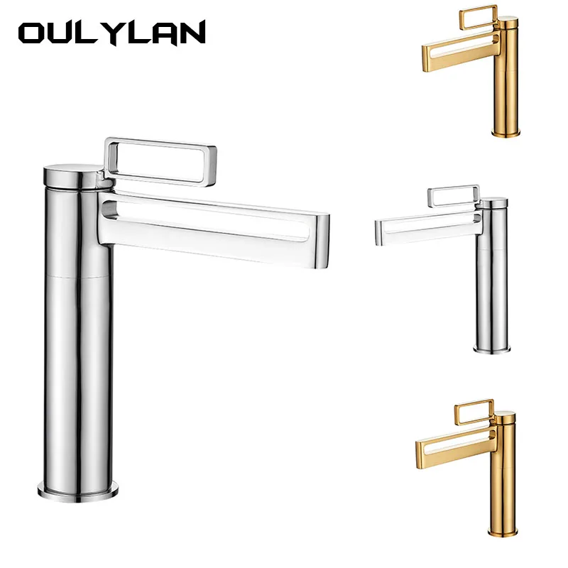 

Luxury Brass Bathroom Faucet Hot Cold Washbasin Basin Wash Tap Water Mixer Kitchen Sink Faucets Gold Silver Two Size Optional