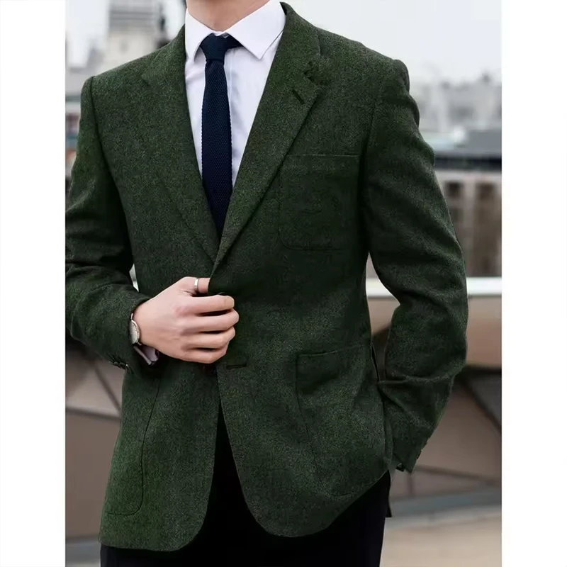 Giacca blazer da uomo in lana monopetto con risvolto risvolto slim fit comoda ed elegante giacca da abito da lavoro cappotto formale alla moda casual