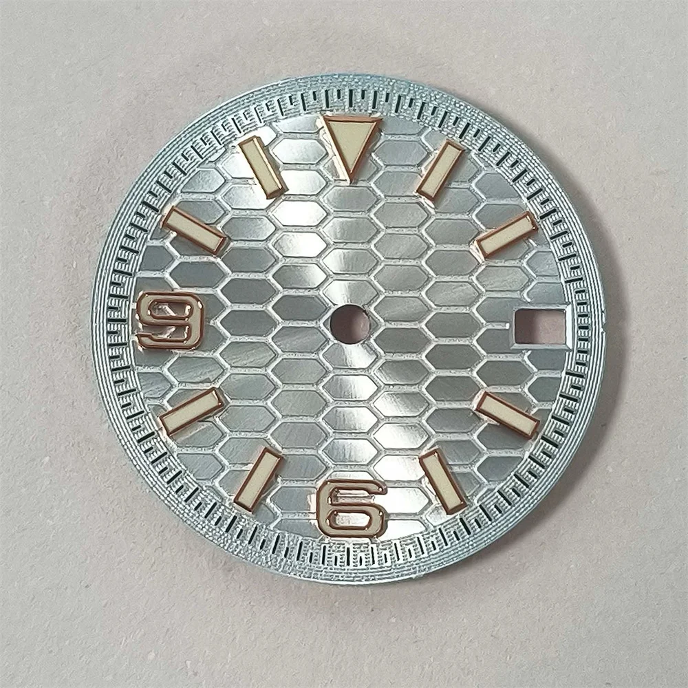 ملحقات تعديل الساعة 28.5 ملم بدون شعار ساعة Sunray قرص أخضر مضيء ترصيع الورد لحركة NH35/36/7S الأوتوماتيكية