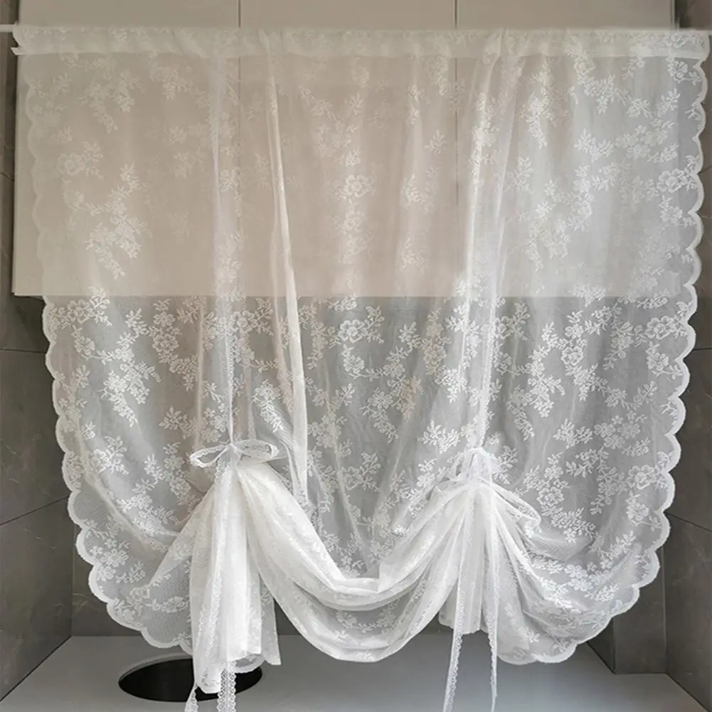 Lace Curtain Good Air Permeability Sunscreen Soft Dustproof Decorative Polyester White Floral Lace Sheer Curtain Home Supplies