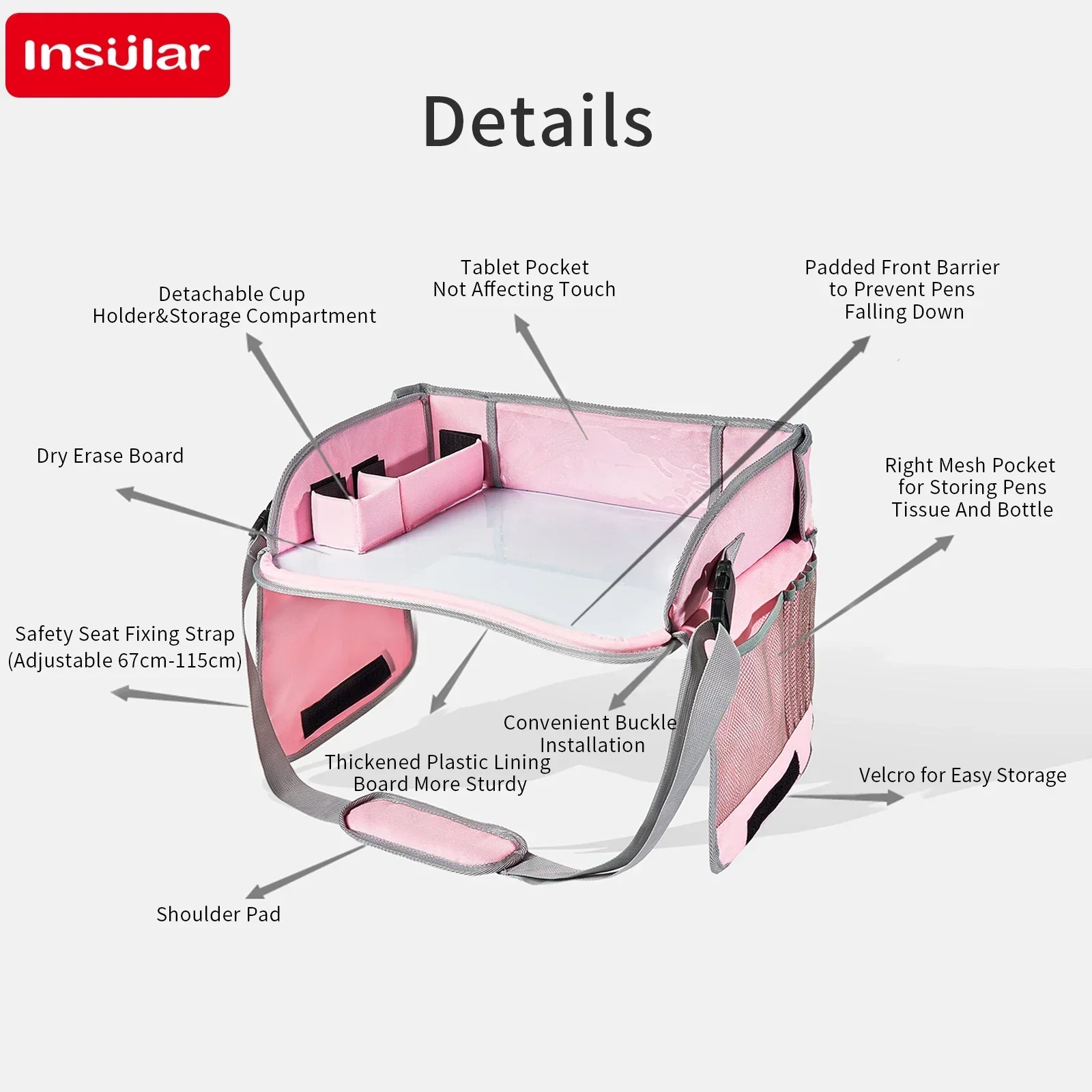 INSUALR Vassoio da viaggio per bambini Lavagna per pittura per auto portatile multifunzionale con lavagna facile da pulire Vassoio per attività d'arte per bambini