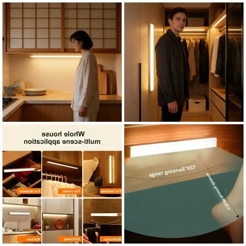 Wireless LED Motion Sensing Light USB Rechargeable with Motion Detection for Kitchen Wardrobe Corridor Staircase Lighting