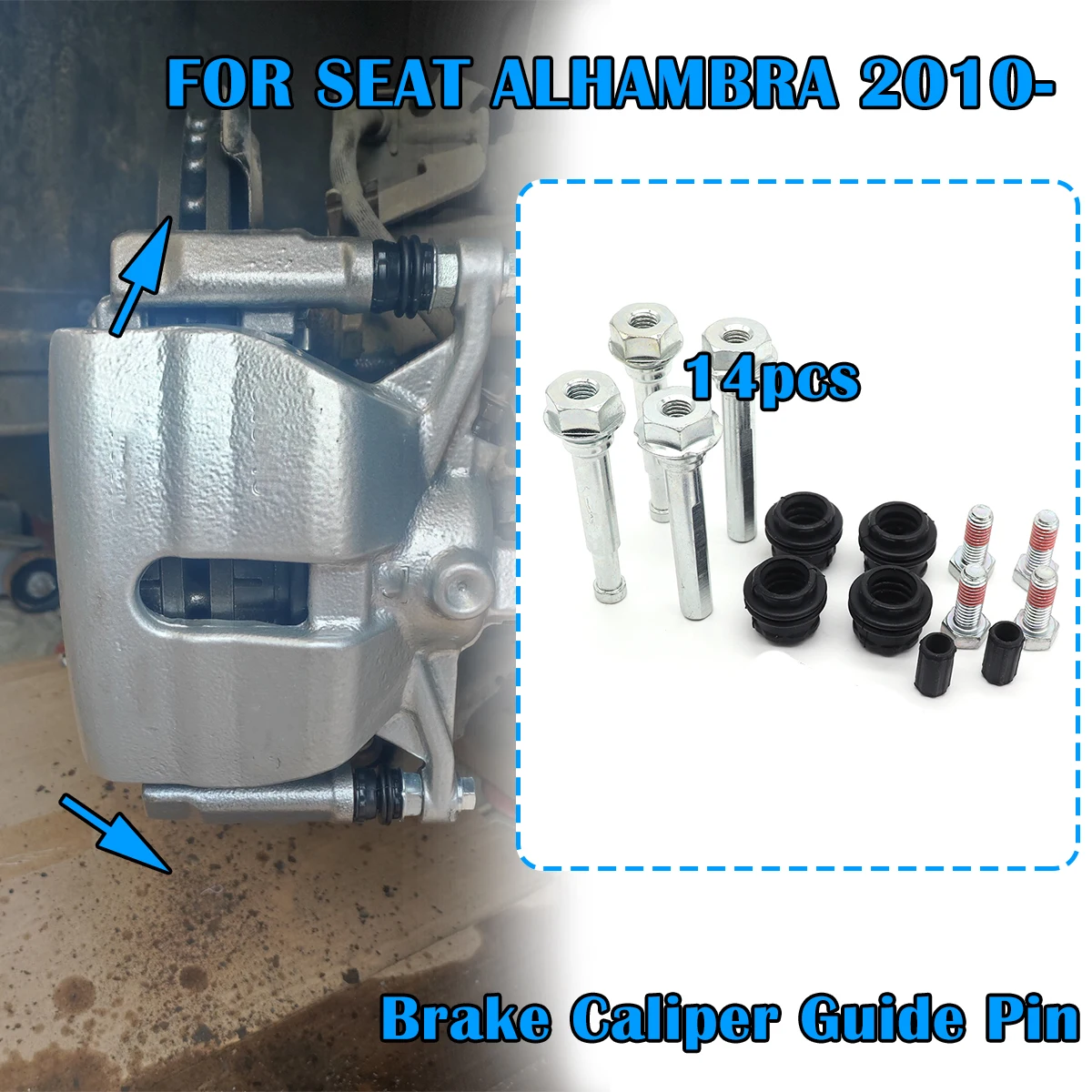 

14pc Brake Caliper Cylinder Slider Guide Pin FOR SEAT ALHAMBRA 2010 2011 2012 2013-For Disc Housing Bolts Bushing Boot Seal Kit