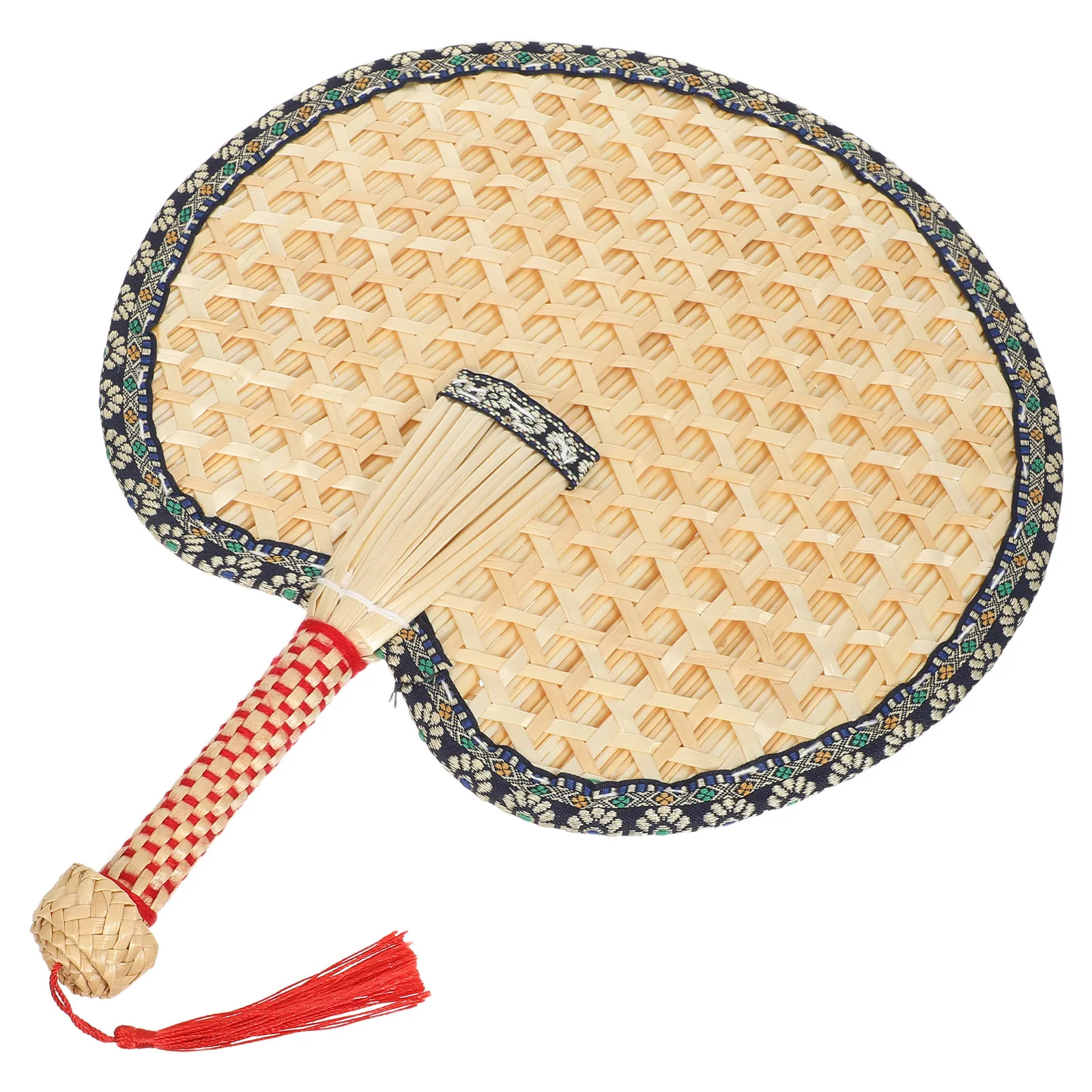 Hand Woven Wheat Straw Fan – Rustic Colorful Border, Portable Summer Cooling Fan for Outdoor & Indoor Use