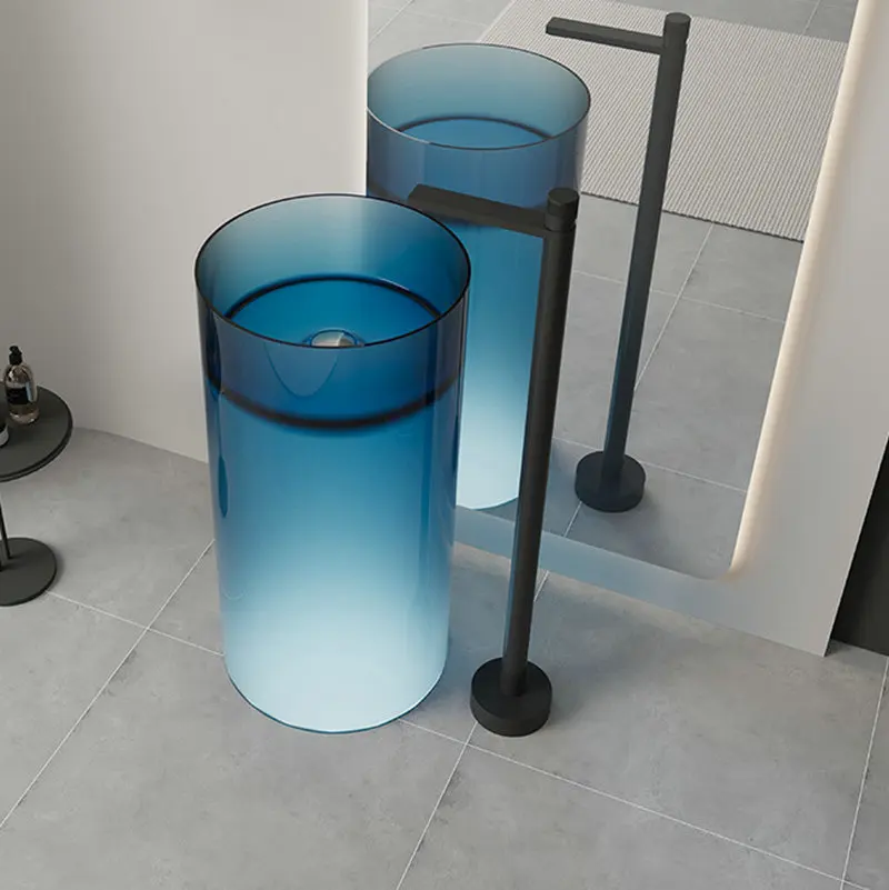 

Crystal transparent column basin, floor standing artistic column basin, circular square colored washbasin, resin column basin