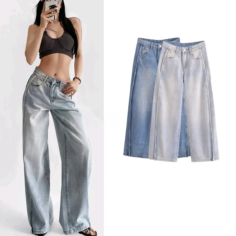 

Женские повседневные джинсы с высокой талией и широкими штанинами на молнии, свободного кроя, из плотного денима, для женщин