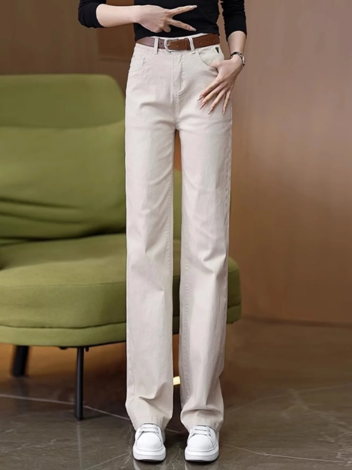 High Waist Wide Leg Soft Denim Pure Cotton Loose Casual Women's Straight Leg Pants Spring Autumn New Style Slim Fit Trousers