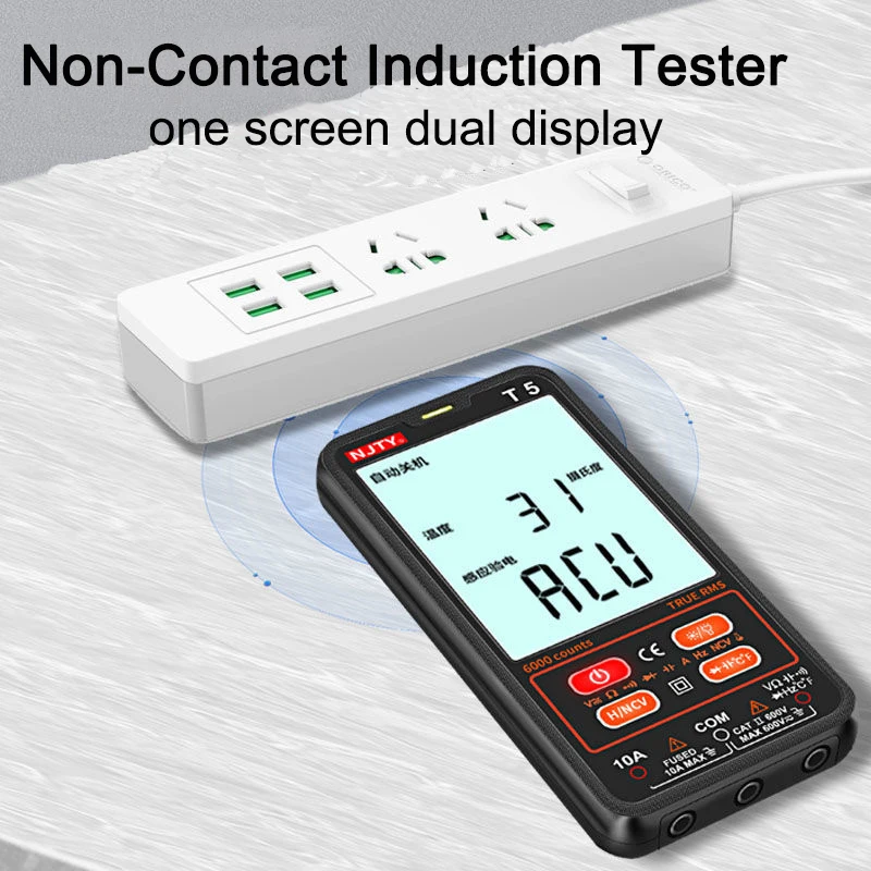 T5 Professional Digital Multimeter Automotive True RMS NCV 600V AC DC Voltage Smart Automatic Multimeter 9999 Counts Tester Tool