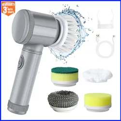 Multifunctional Electric Spin Scrubber Rechargeable 5 Replaceable Cleaning Brush Heads for Bathroom Kitchen Oven Dish Floor