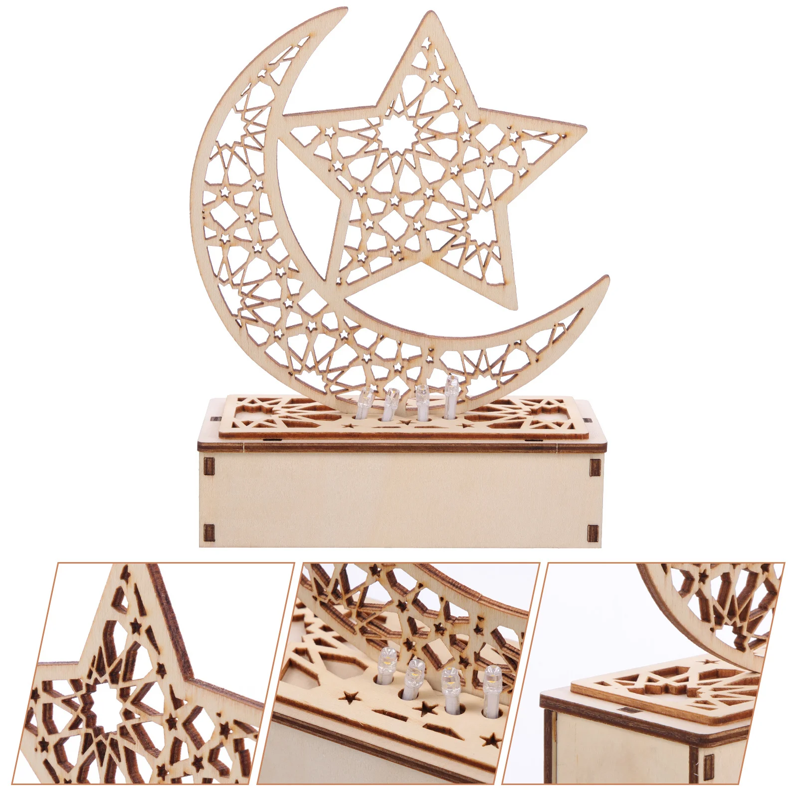ضوء القمر الخشبي رمضان مبارك عيد الديكور الإسلامي مصباح نجمة غرفة نوم المنزل هدية احتفالية ديكور رمضان #3