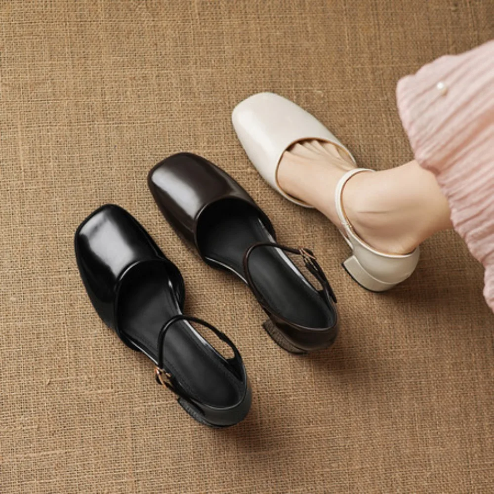 Soft Suede Leather Upper Cross Strap Slingback Heel Sandals Chunky Block Mid Heel Casual Commuter Fashion Ladies Sandals