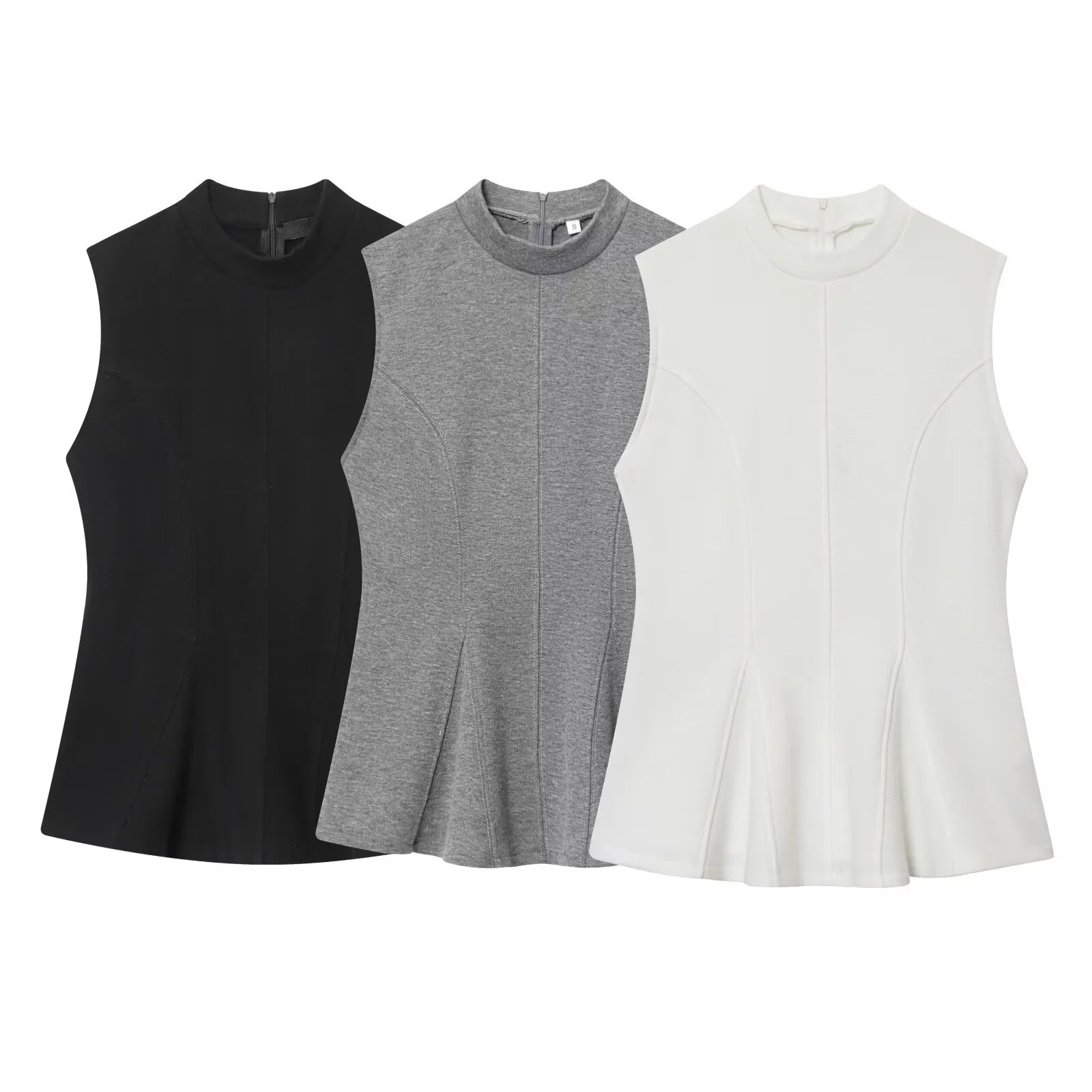 SHH Autumn Winter Women's Casual Style Half High Collar Sleeveless Soft Nine Points Short Skirt Layered Hem Top Polyester Fiber