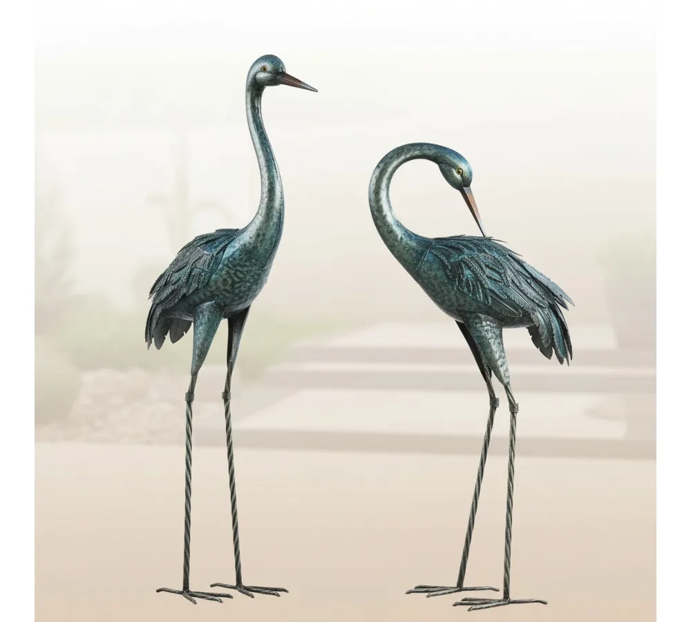 

Набор из 2 садовых статуй синей травы, металлический птичий двор, искусство для уличного декора газона, патио, элегантные скульптуры журавля