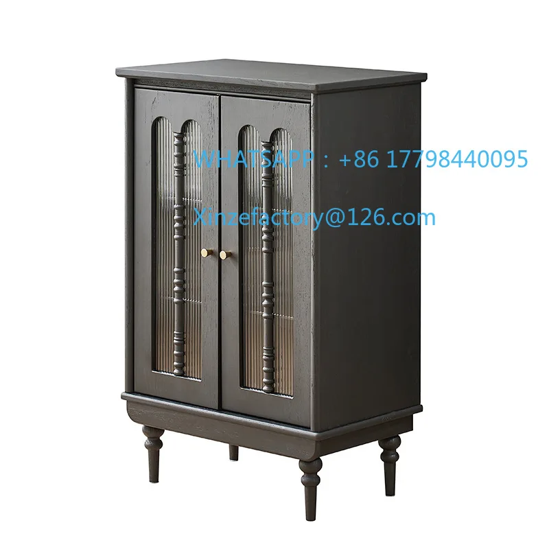 

Customizable living room retro glass wine cabinet solid wood
