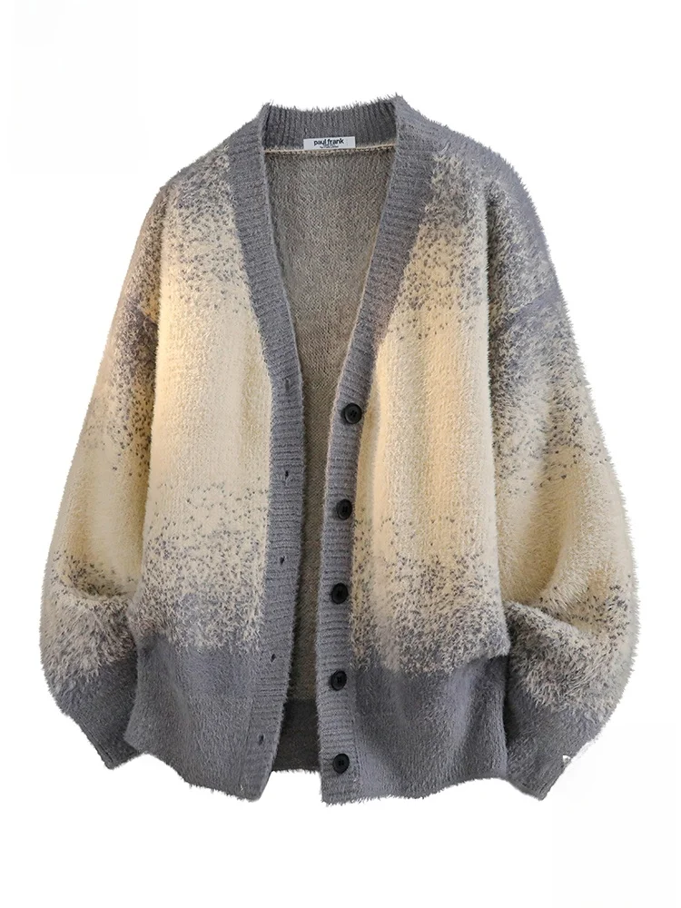 

Мужской осенний новый вязаный кардиган свободного кроя с V-образным вырезом и принтом обезьяны Big Mouth Monkey, повседневный трикотажный жакет