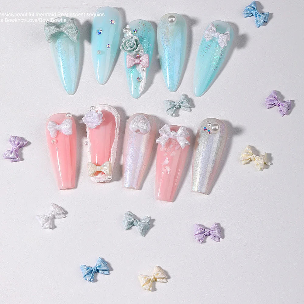 50pcs/pack Mixed Color Nail Resin Charm for Mermaid Mixed Gliiter Highlight  Heart Bowknot Butterfly Nail Jewelry Accessories