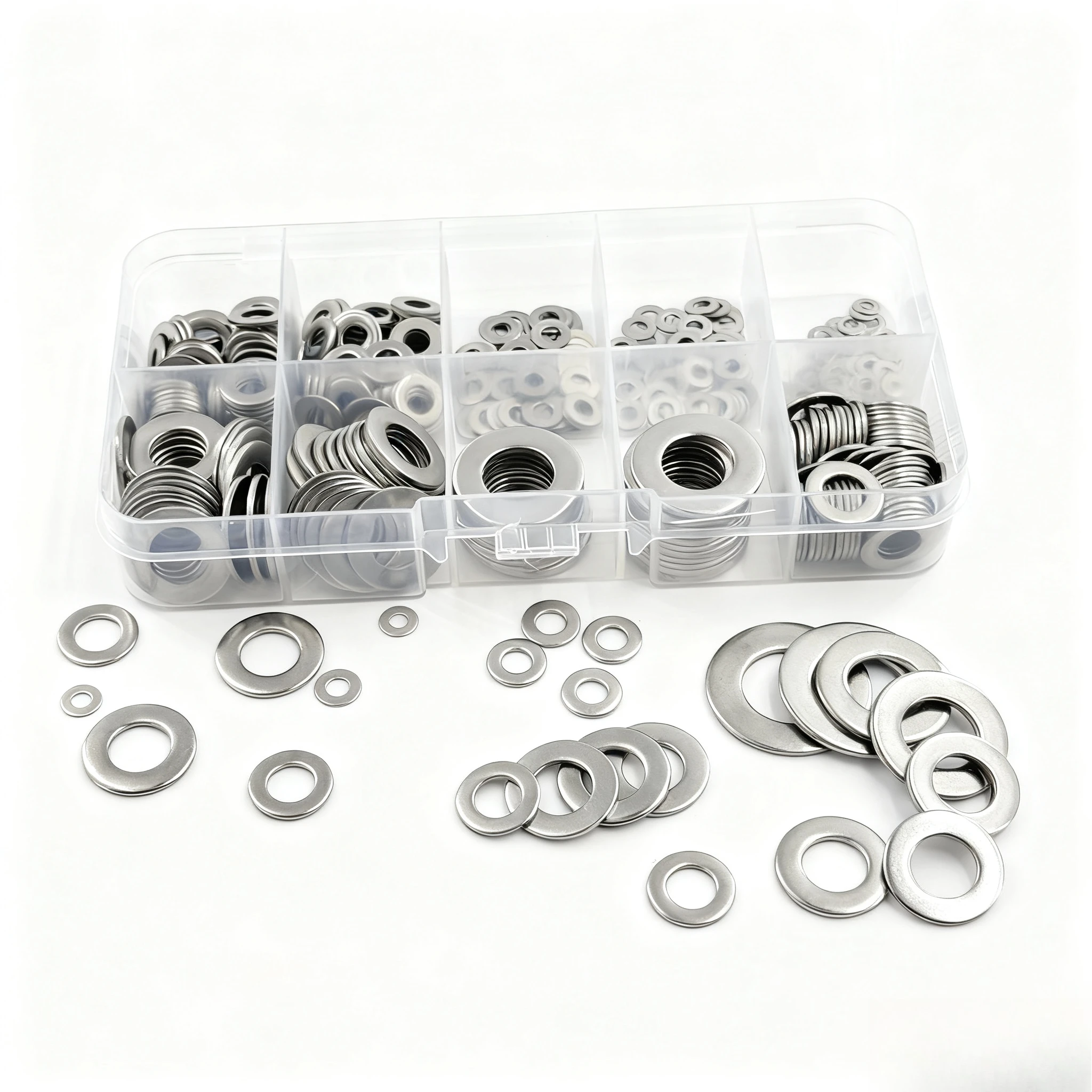 Kit de sortimento de arruelas planas 180-1250pcs adequado para decoração de casa, cozinhas